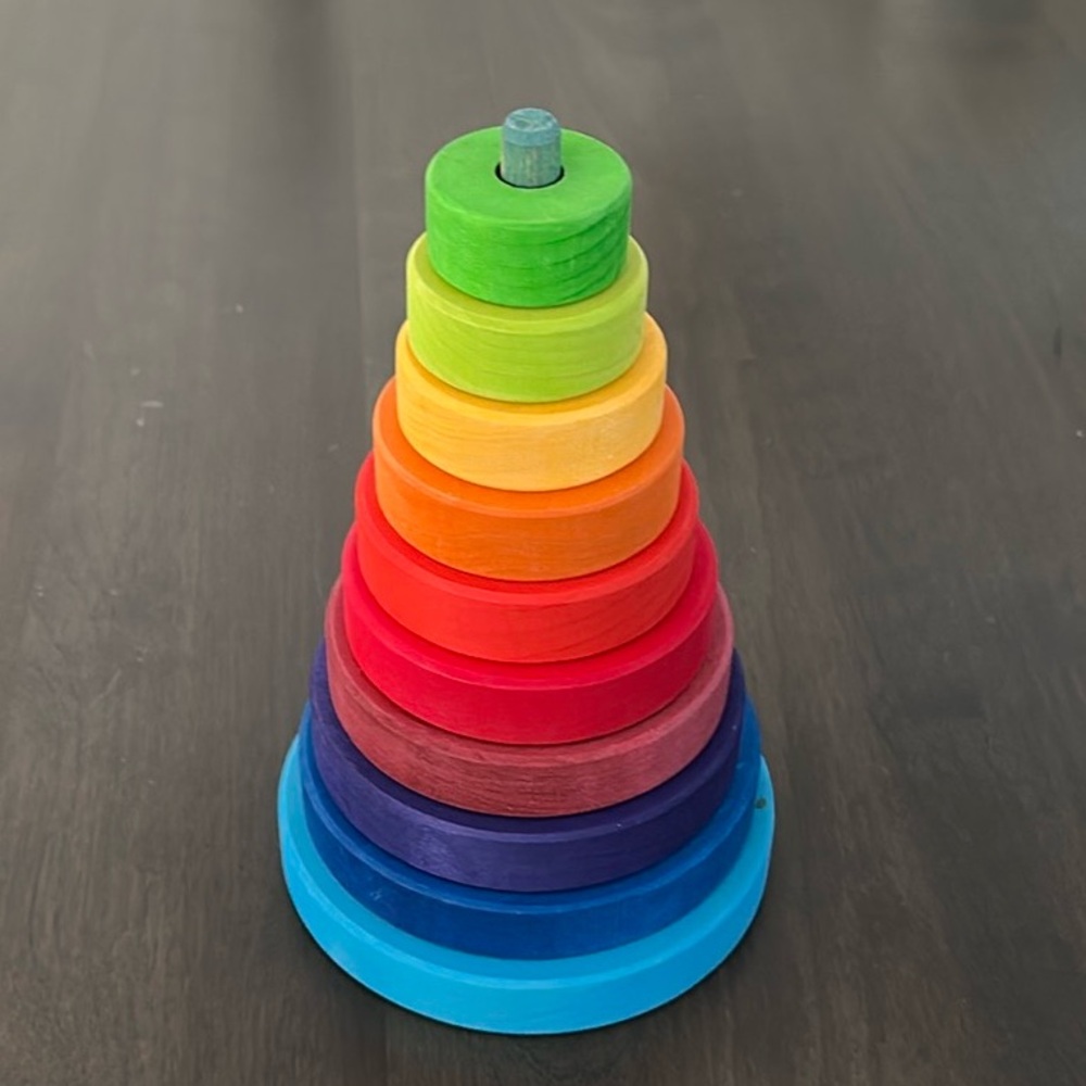 Grimm’s conical rainbow tower stacker Colorful Wooden Stacking Rings